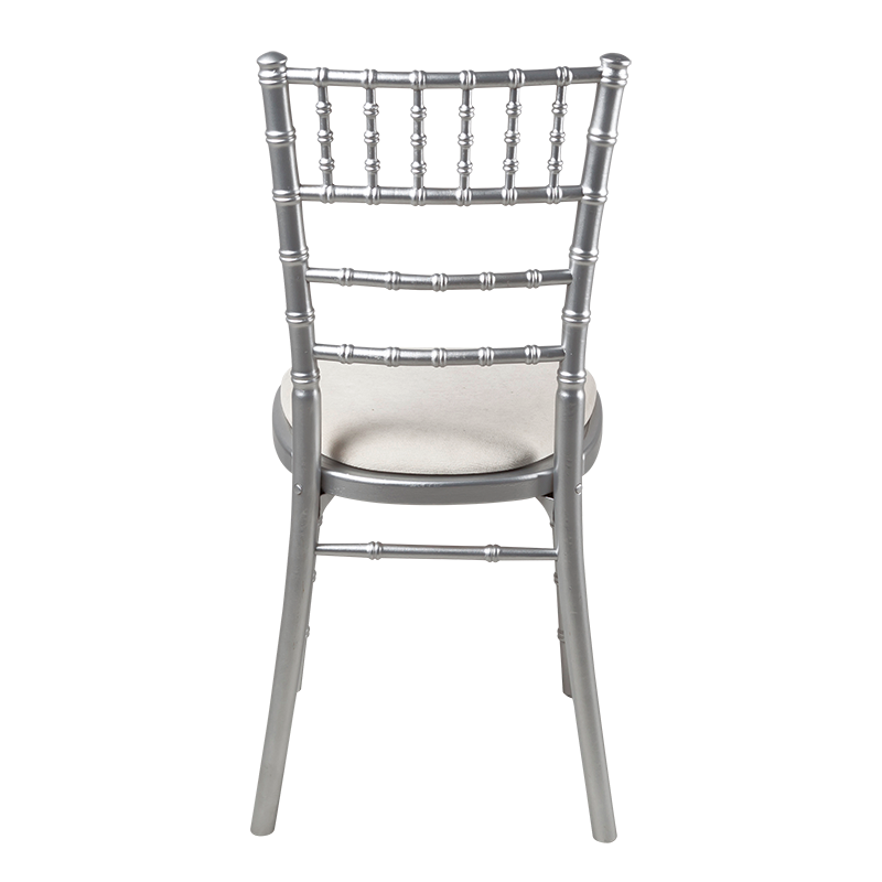 Bamboo Chair in Silver with White Vinyl Seat Pad