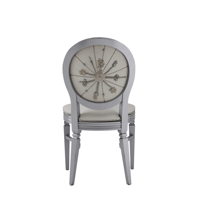 Chandelle Chair in Silver with Anastasia Collect. Silver Seat Pad