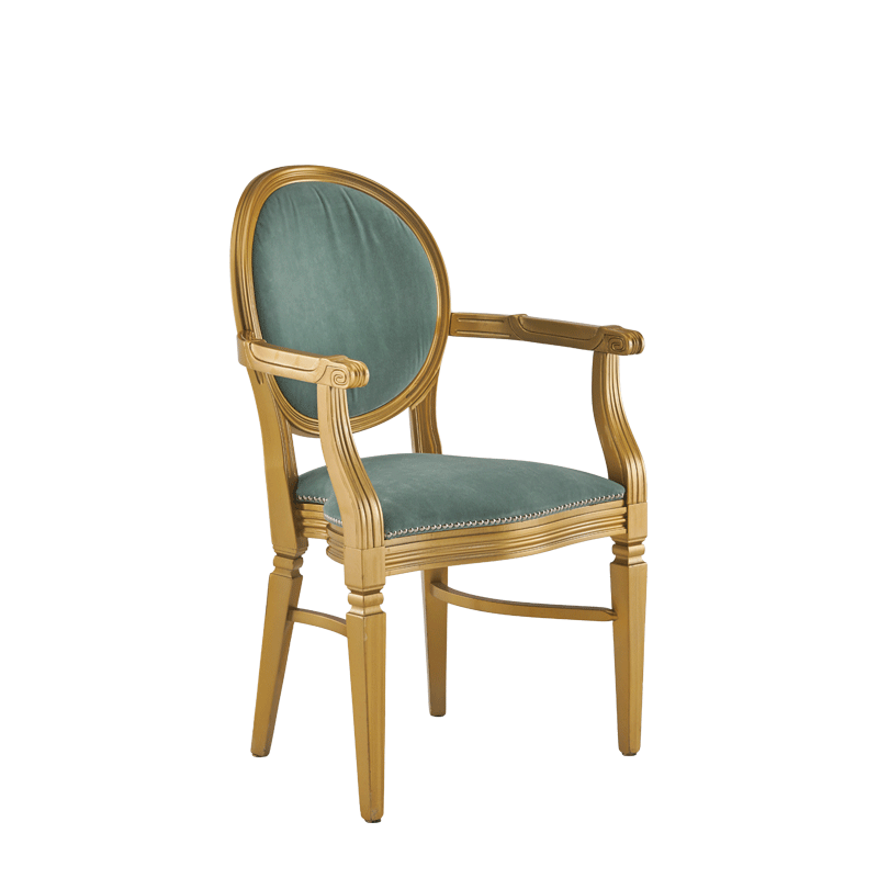 Chandelle Armchair in Gold with Seagreen Velvet Seat Pad