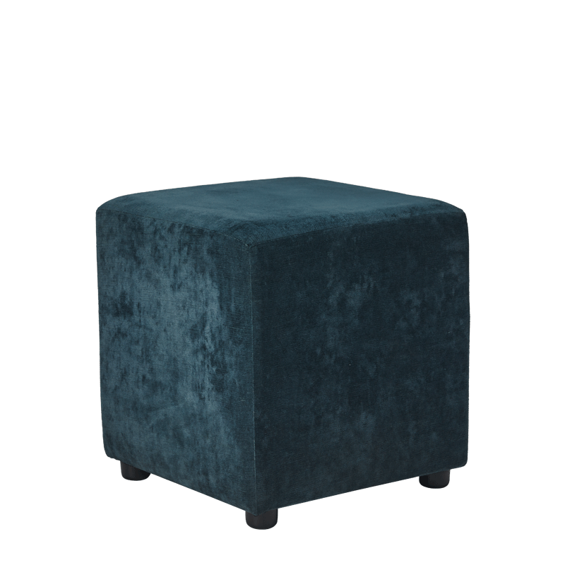 Rochelle Square Ottoman in Azzuro Blue Velvet