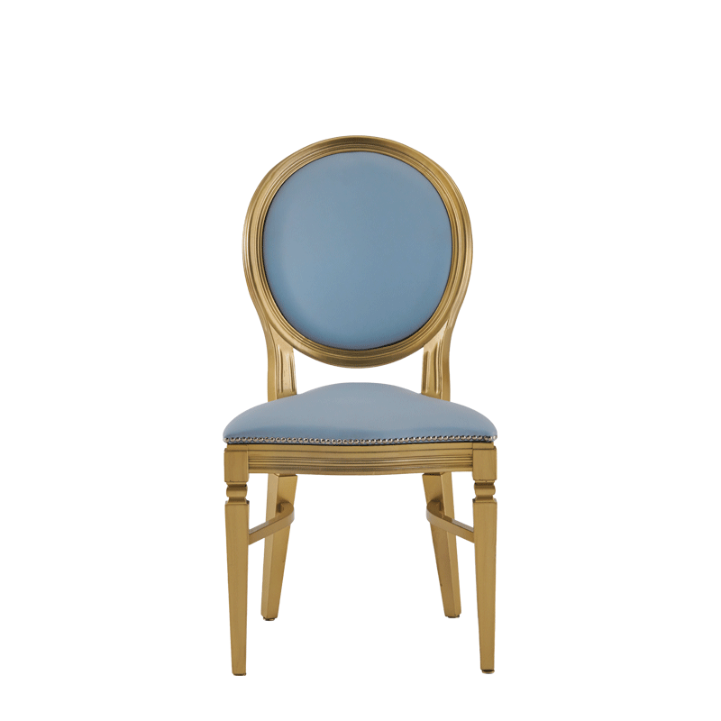 Chandelle Chair in Gold with Baby Blue Seat Pad