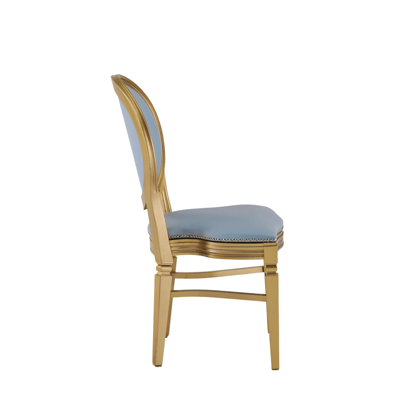 Chandelle Chair in Gold with Baby Blue Seat Pad