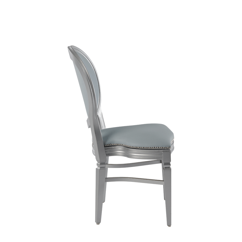 Chandelle Chair in Silver with Baby Blue Seat Pad