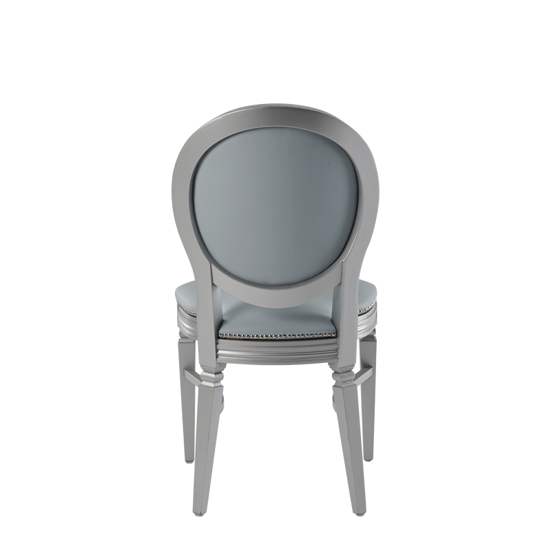 Chandelle Chair in Silver with Baby Blue Seat Pad