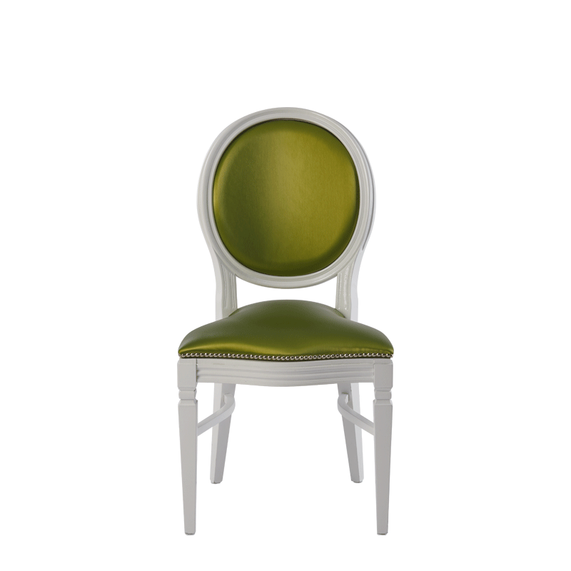 Chandelle Chair in White with Chartreuse Green Seat Pad