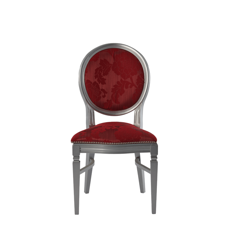 Chandelle Chair in Silver with Damask Bordeaux Seat Pad