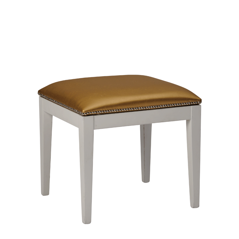 Divano Ottoman in White with Gold Seat Pad