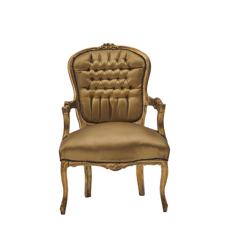 Louis Armchair in Gold with Gold Gilt Seat Pad