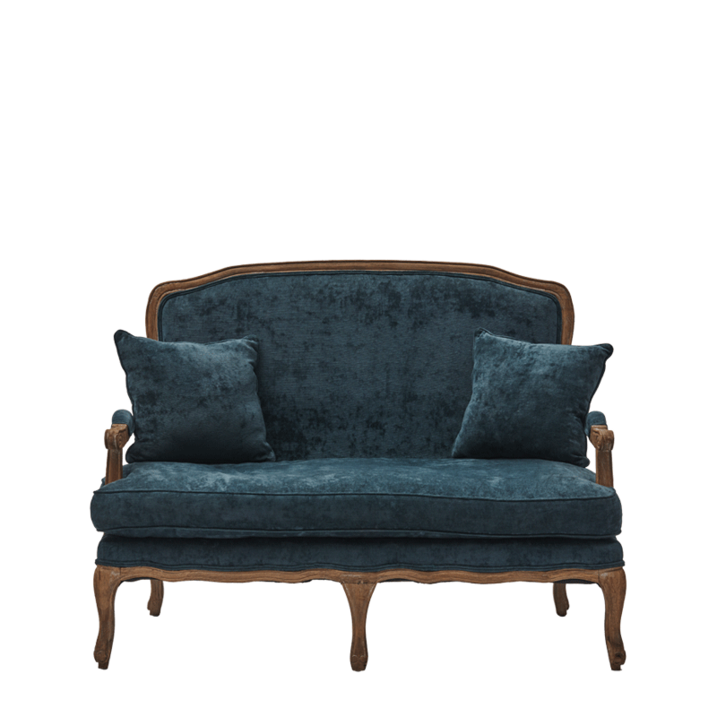 Paris Settee Sofa in Oak upholstered in Blue Azzuro