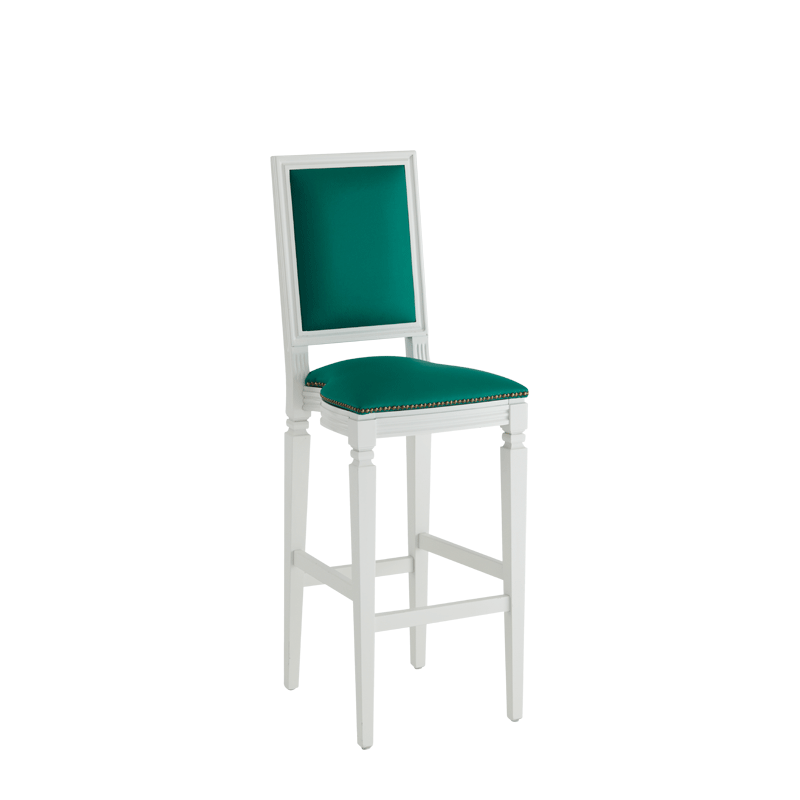 CKC Bar Stool in White with Sea Green Seat Pad