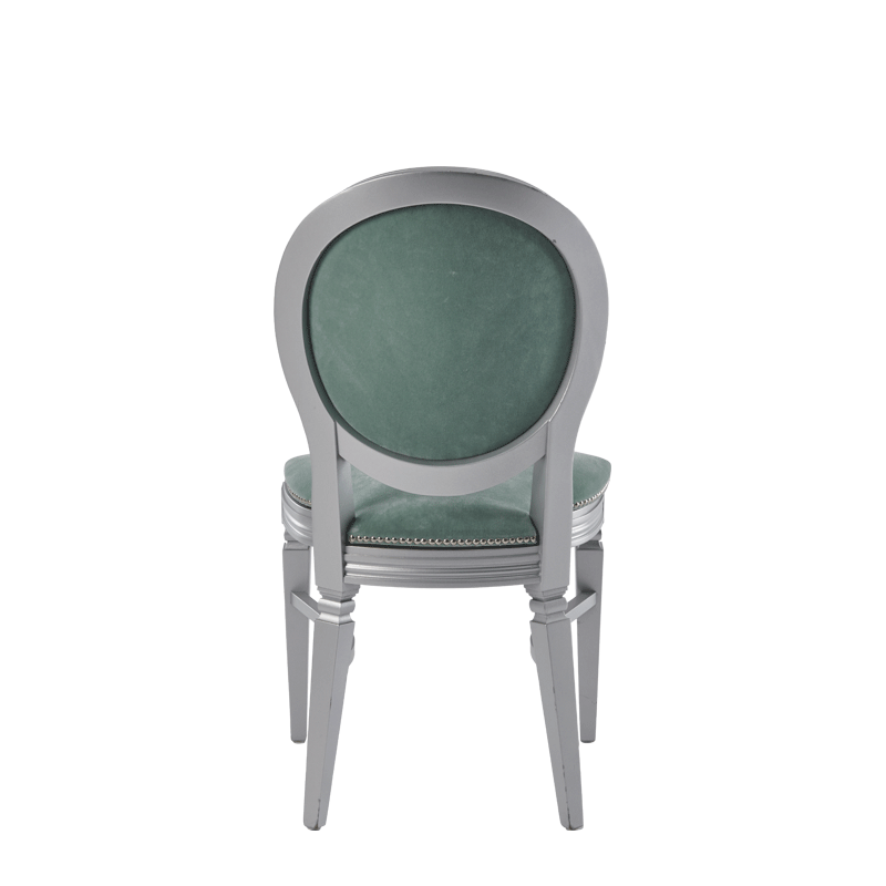 Chandelle Chair in Silver with Sea Green Velvet Seat Pad