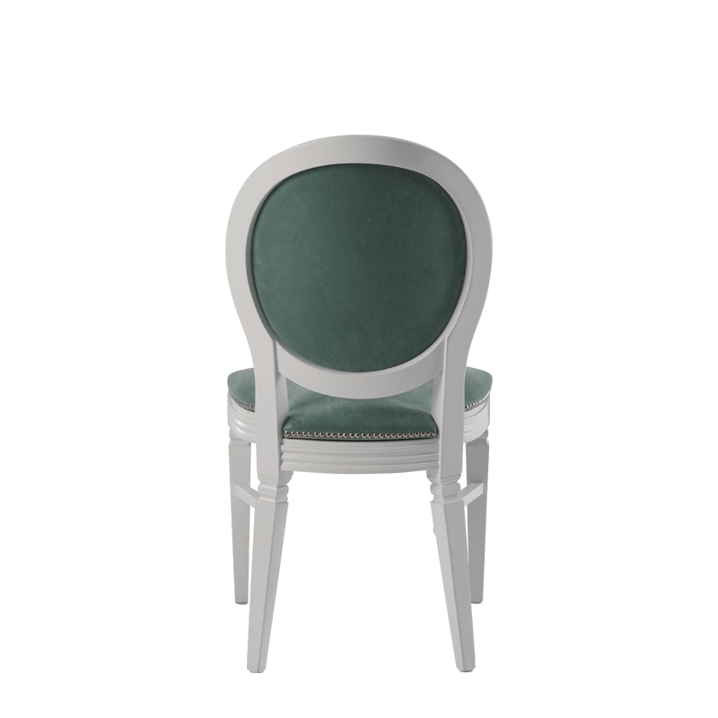 Chandelle Chair in White with Sea Green Velvet Seat Pad