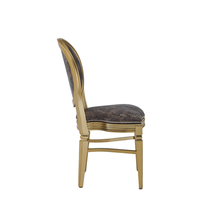 Chandelle Chair in Gold with Taupe Snake Skin Seat Pad