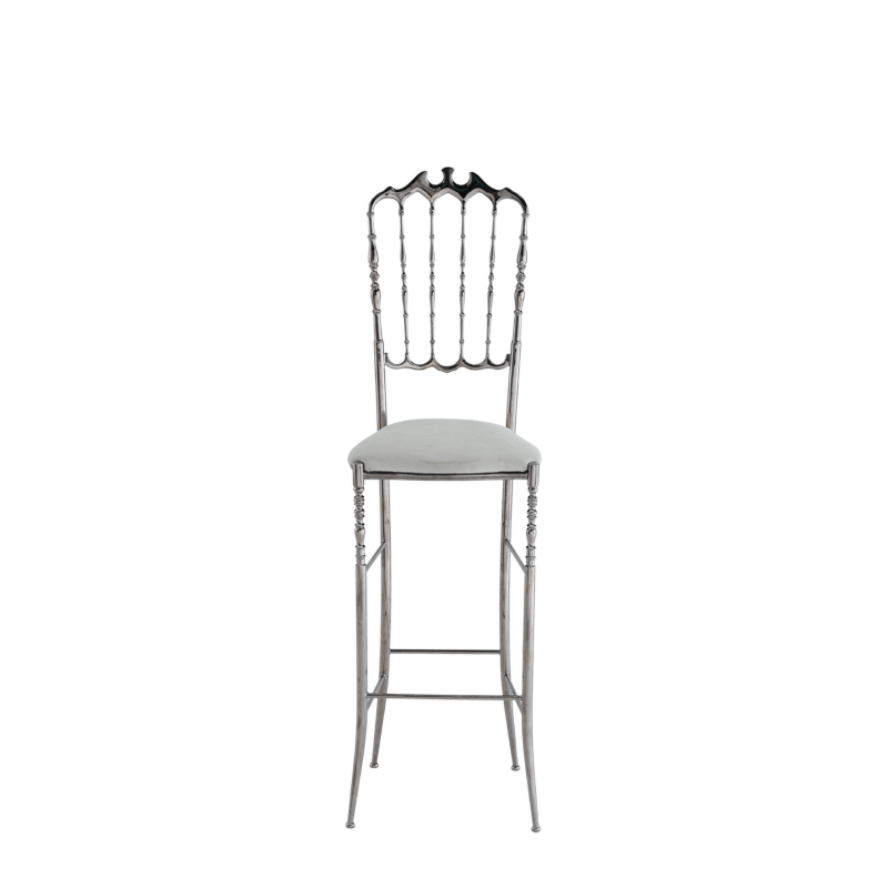 Napoleon Bar Stool in Chrome with White Seat Pad