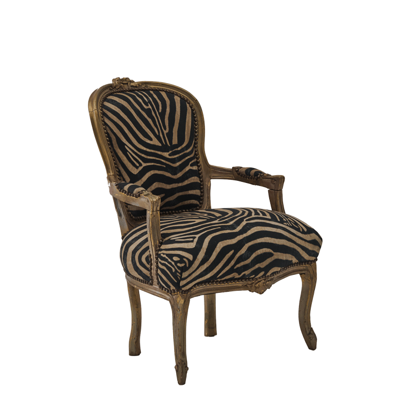 Louis Armchair in Gold with Zebra Seat Pad