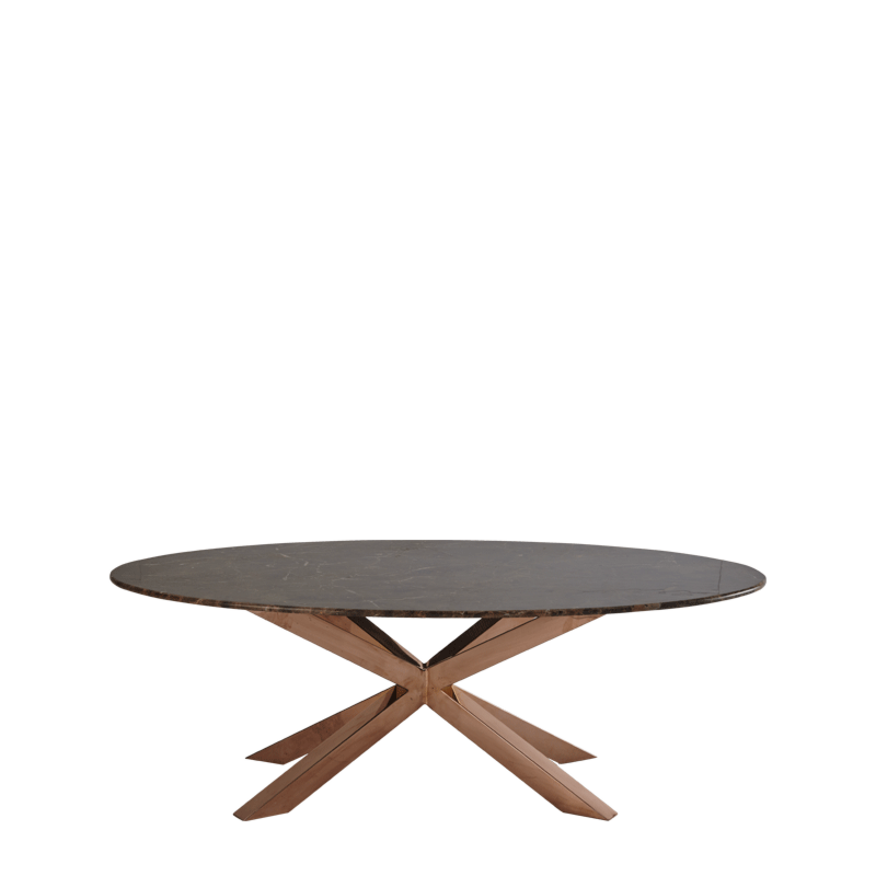 Cognac Coffee Table with Oval Brown Marble Top