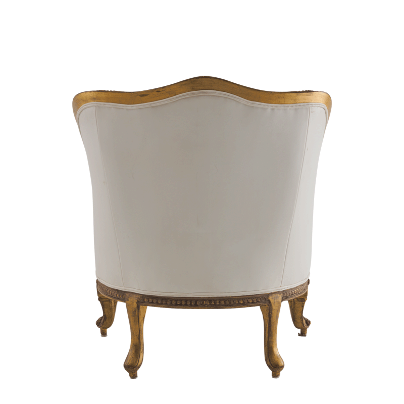 Orville Armchair in Gold Frame with White Leather Seat Pad