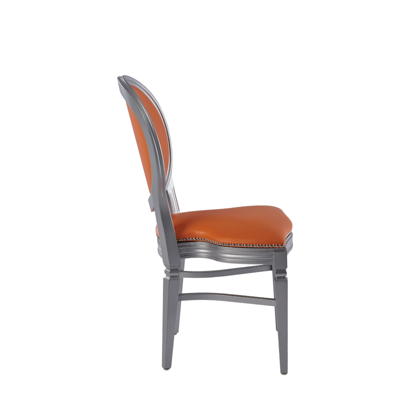 Chandelle Chair in Silver with Orange Seat Pad