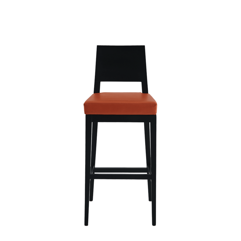 Porcino Bar Stool in Black with Orange Seat Pad