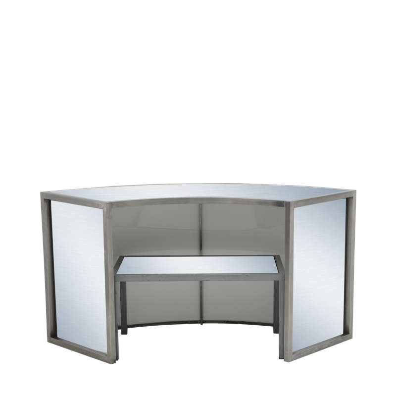 Unico Curved Bar with Stainless Steel Frame and Silver Panels