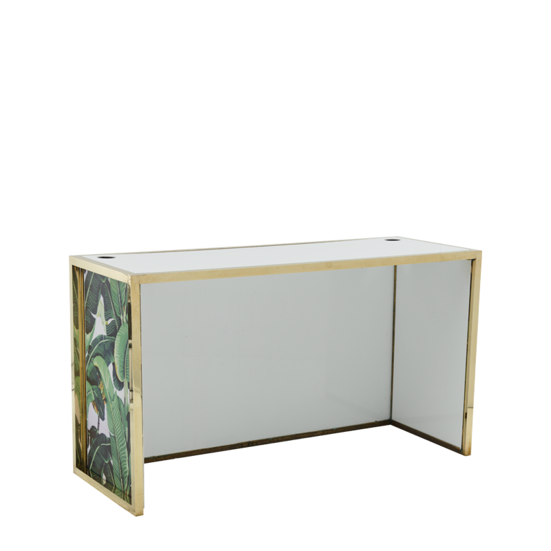 Unico DJ Booth with Gold Frame and Palm Leaf Print Panels