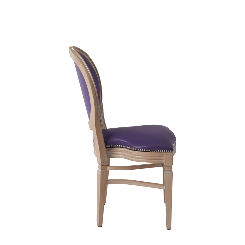 Chandelle Chair in Ivory with Purple Seat Pad