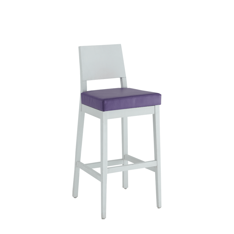 Porcino Bar Stool in White with Purple Seat Pad