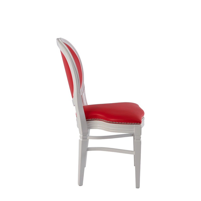 Chandelle Chair in White with Red Seat Pad