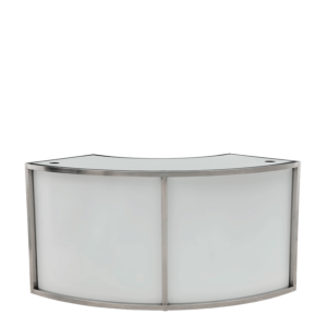 Unico Curved DJ Booth with Stainless Steel Frame and White Panels