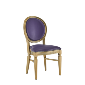 Chandelle Chair in Gold with Purple Seat Pad