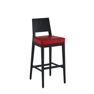 Porcino Bar Stool in Black with Red Seat Pad