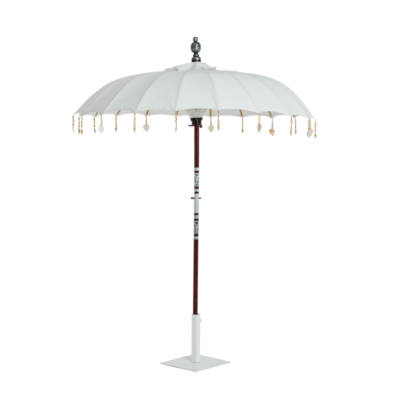 Garden Umbrella White with tassels and heart ornaments