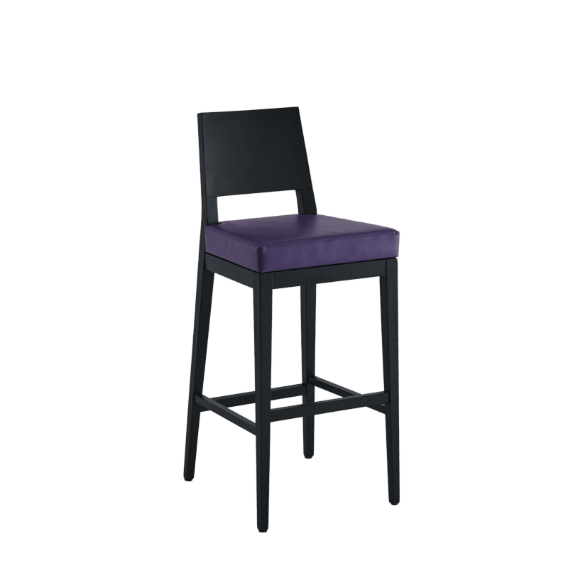 Porcino Bar Stool in Black with Purple Seat Pad