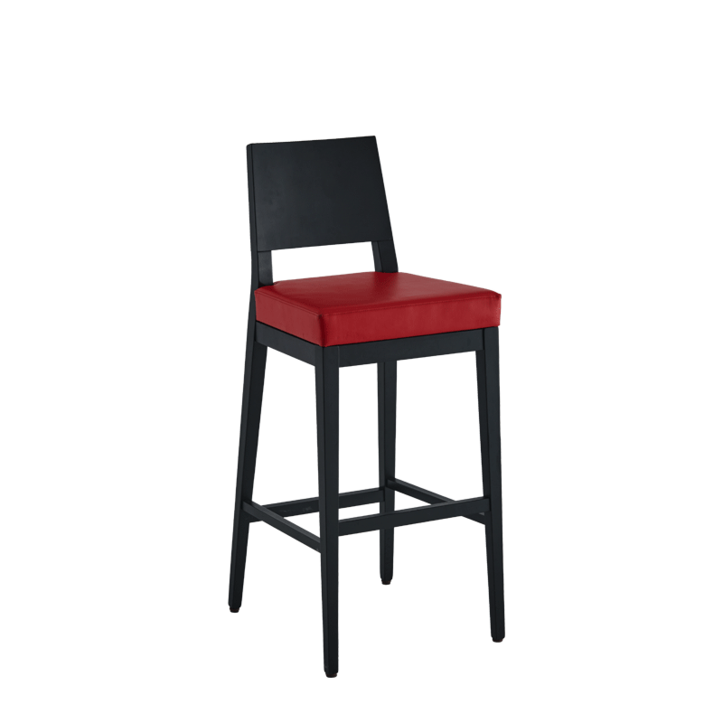 Porcino Bar Stool in Black with Red Seat Pad