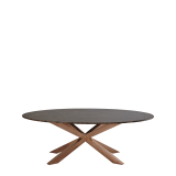 Cognac Coffee Table with Oval Brown Marble Top